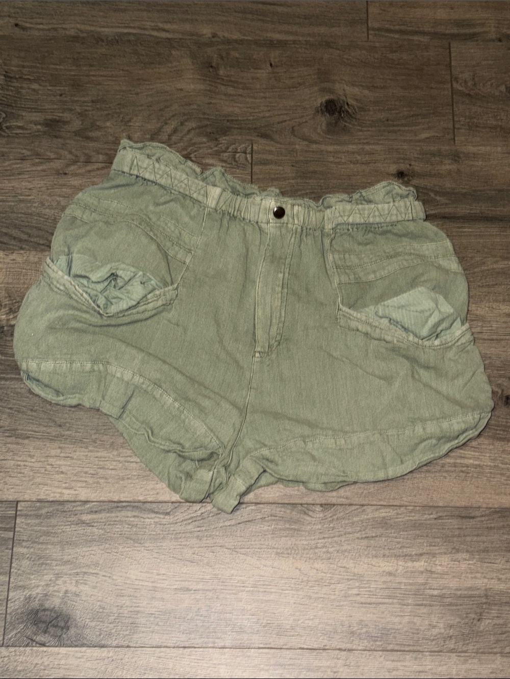 Free People Olive Green Paperbag Waist Athletic Shorts
